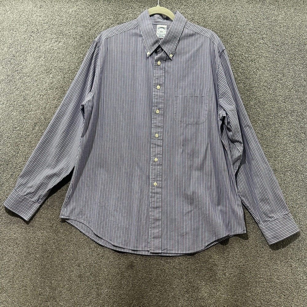Brooks Brothers 346 Mens Large Slim Fit Button Down Shirt Blue White Red Striped